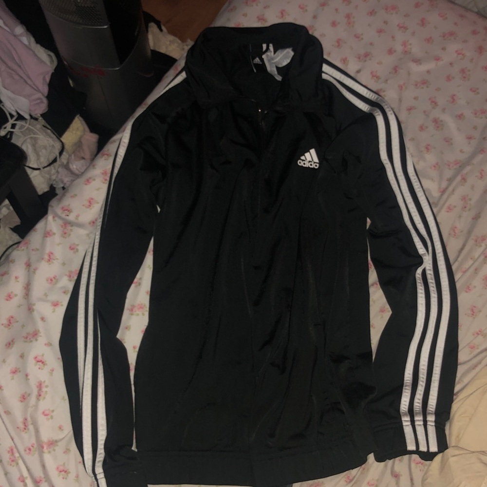 adidas Black Jacket with White Stripe Trim